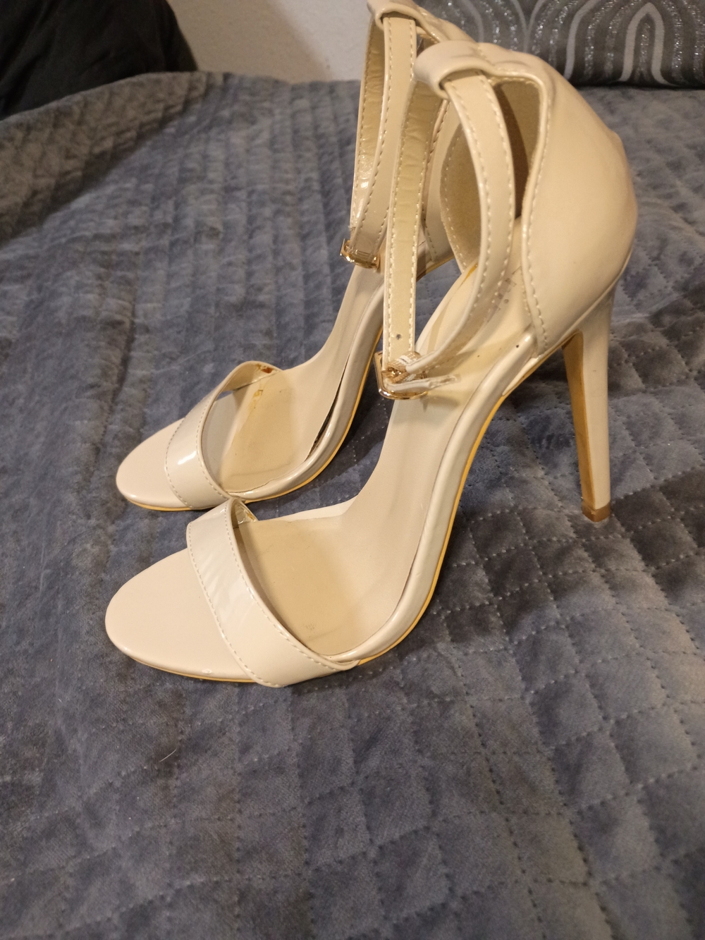 Ankle-Strap High Heel Sandals in Cream
